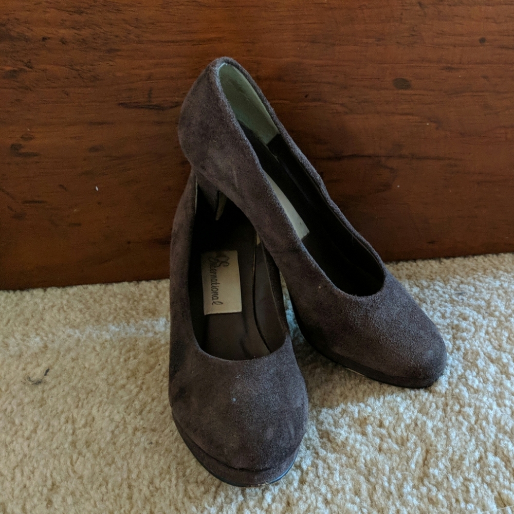 Brown suede pumps